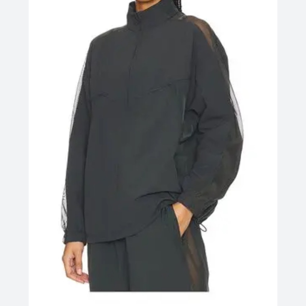 ALO XS Origin Black Full-Zip Jacket with Sheer Sleeves